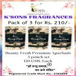 K SONS FRAGRANCES Beauty Fresh Premium Agarbatti 3 pouch set 120 GMS. Each