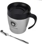 Ramkuwar 330 ml Thermal Stainless Steel Double Walled Insulated Leak Proof Travel Coffee Mug with Lid And Spoon (Grey)