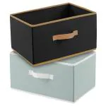 QUAIL Drawer Storage Box | Foldable Toys Organizer For Kids | Closet Box With Pull Out Handle | Storage Box For Garment Clothes | Pack of 2 (Grey & Black)