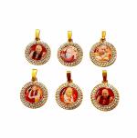 Daily Deals Aish N Bless (Set of 9) Round GURU JI SWAROOP/Photo Golden Metal Pendants/Lockets for Neck Chain For Women, Men And Kids (Small Size)