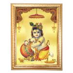 Hawai Gold Plated Bal Gopal Krishna Wooden Photo Frame for Worship Use SFDI249GLDFRM 10X14 inch