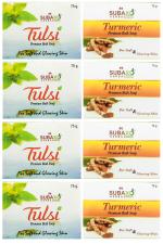 SUBAXO Tulsi Bath Soap 4 Pc & Turmeric Soap 4 Pc Each 75 G