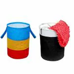 CRAFTY CRAFT Round Canvas Combo of 2 45 L Laundry Bag/Hamper Durable Collapsible Laundry Storage Basket for Dirty Clothes Foldable Bin with Side Handle for Clothes, Toy Storage
