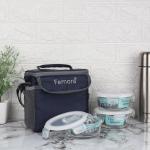 Femora Borosilicate Glass Microwave Safe Container Multipurpose Lunch Box for Office, Blue, Round 380 ml (3 Container)