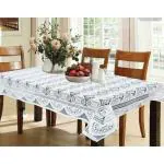 Homecrown Circle Design Polyester Cotton Blended Polycotton Net Fabric 6 Seater Dining Table Cloth 60X90 Inch, White