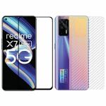 Kite Digital Realme X7 Max (5g) Back Screen Protective Film Carbon Fiber Skin Transparent Sticker + [Black] Tempered Glass Screen Protector with Edge to Edge Coverage