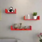 webshoppee Webshoppee U-Shape MDF Floating Wall ShelvesSet of 3 (Red) - MDF (Medium Density Fiber) Wall Shelf (Number of Shelves - 3, Red)