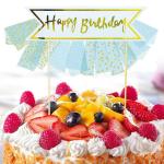 AMFIN Happy Birthday Cake Topper with Skirt for Birthday, Decor Party, Kids Birthday, Cake Flags Supplies - Blue with Skirt