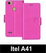 Sbms Itel A41 Pink Artificial Leather Shock Proof Flip Cover