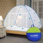 Classic Mosquito Net Blue Polyester Heart Design Foldable for Single Bed - Blue