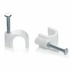 FATHS Plastic Wire 8 mm Fastener Circle Cable Clips & Staples with Sharp Metal Nail 50 Pieces White Color Multipurpose for Home Kitchen Wall Wiring