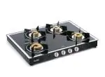 Glen 1048 GT FBM BL AI Black Mirror Finished Glass Auto Ignition LPG Gas Stove With High Flame Forged 4 Brass Burner