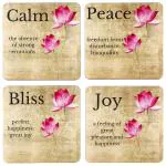 DULI Set of 4 MDF Lotus Quotes Design Coasters 4x4 inch