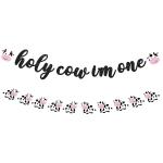 Festiko Holy Cow I'm One Banner, Cow Themed Birthday Party Banner, Cow 1st Birthday Party Banner