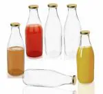 Home Stuffs Milk & Water Bottle, Transparent Daily Use, Leak Proof Beverage Glass Bottle 1 Liter For Fridge With Airtight Steel Cap, Suitable For Milk, Juice, Water (Pack of 6)