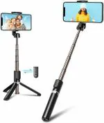 HOLD UP Selfie Stick, Extendable with Wireless Remote & Tripod Stand, Portable, Lightweight (Black)