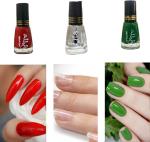 Temper High Gloss Pop Shine Long Stay Nail Paint Polish Set Combo RedMatte, Top Coat, Green (Pack of 3)