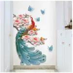 Jaamso Royals Multicolor PVC Vinyl Peacock Wall Sticker Bedroom Kitchen ( 90 CM X 60 CM )