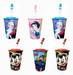 Kartual Return Gift For Kids In Bulk / 3D Printed Sipper Glass with Flexible Straw For Drinking Milk, Juice, Water, Soft Drinks Etc (Pack of 6, Yellow)