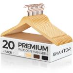 ROCKFIELD Smartor Wooden Hangers 20 Pack Wood Coat Hangers Heavy Duty Clothes Hanger Natural Smooth Finish Premium Wood Hangers for Clothes Suit Natural