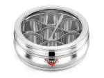 VARNA STAINLESS STEEL Belly Masala (Spice) Box/Organiser with See Through Lid With 7 Containers and Small Spoon Size (2.5L)