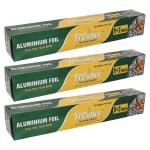 Freshee Pack of 3 x 10m Aluminium Silver Foil Roll, 11 Micron Thick Disposable Foil Paper for Food Wrapping Parcel