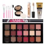 LADYEYE Makeup Kit Combo Of 10 Beauty Products With Eyeshadow Palette, 36H Eyeliner, 5 Makeup Brush, 2-IN-1 Compact Powder, Concealer & Gold Primer