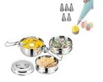 BLUE WONDER Cake Decorating 6 Pcs Nozzle with 3 Pcs Steel Lunch Box and (Multicolour, Pack of 2)