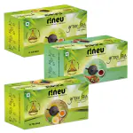 r!neu Green Tea | Detox Desi Kahwa + Honey & Lemon + Mint Ginger & Lemon | Added Vitamin C | 25 Tea Bags Each | Pack of 3