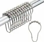 KATHIYAWADI 12 Pcs Shower Curtain Hooks Rings, Shower Curtain Rings, Stainless Steel Shower Rings for Curtain Bathroom Shower Rods, Polished Nickel
