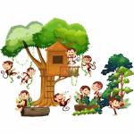 Wallzone Multicolor Pvc, Vinyl Monkey Zoo Extra Large Wallsticker, 120 X 90 Cm
