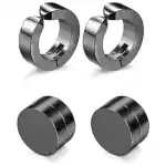 XWPZK Magnetic Non Piercing Earrings Man Punk Style Round Black Clip Stud Men(2pair) Cubic Zirconia Stainless Steel, Metal, Brass Stud Earring, Magnetic Earring