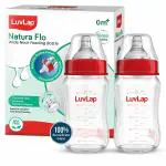 Luvlap Transparent Glass Anti Colic Wide Neck Natural Flo Feeding Bottle 150ml (Pack of 2)