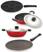 Nirlon 4 pcs of Red and Black Non-stick Aluminium Kitchenware Cooking Utensil Combo Set