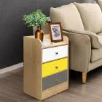 Kawachi Multipurpose Sofa Side Table Bedside Table, 3 Drawers Bedside Cabinet Bed Side Table