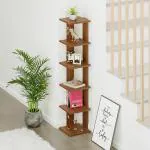 Bluewud Wudville Braine Engineered Wood Wall Mount Corner Shelf,Display Rack,(6 Square Shelves - Walnut)