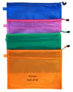 Shining Zon A4 Size Waterproof Travel Storage PVC Mesh Pouch Bag Organizer with Zipper for Cosmetic Jewelry, Makeup, Pencil-Pen Stationary Case - Pack of 10 Assorted Transparent Colours