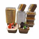 Perfect BAKEWARE 50 Pcs Metallic Foil Bake N Serve Brownie Cups with Lid Square Baking Cup Mould Muffin Liners Custard Cake Cups Mini Cake Pans