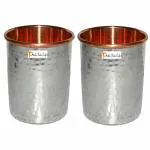 Prisha India Craft Hammered Design Copper Steel Glass,250ml, set of 2
