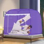 STYLES CLOSET BOX TYPE DOUBLE BED POLYESTER PURPLE MOSQUITO NET (BED BOX (6 X 6 ft)