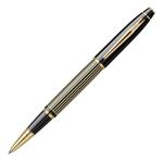 Scrikss Noble Roller Ball Point Pen | Black Brass Body With Gold Stripes Design | 23K Gold Plated Trims