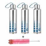 NanoNine Supor Blue Polka Dots Stainless Steel Fridge Water Bottle with Cleaning Brush 1L (Set of 3)