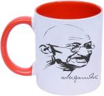 Shieldsmore Ceramic Mahatma Gandhi Signature Printed Cup for Gift | Orange and White Ceramic Coffee Mug (325 ml)