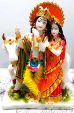 99 Home Decor Multicolor Marble Radha Krishna Idol 23 cm