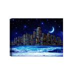 SHASWAT ART City Blues Night Life with sea Canvas Painting for Living Room, Bed Room, Office, Hotels (46cm x 61cm)
