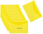 Shining Zon A4, FS Size Envelope Document Certificates File Folder Bag Holder Storage Case Snap Button Clear Plastic Container for Papers Stationery - (Pack of 50, Yellow)