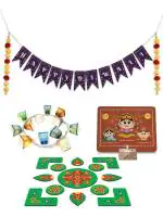 Indigifts Happy Diwali Banner, DIY Wall Hangng Lights Laxmi Ganesh Diya Stand and 13 Piece Rearrangeable Rangoli Combo for- Diwali