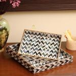 DULI Heat Resistant and Durable Square Engineered Wood Serving Tray - 10 x 10 and 12 x 12 inch (set of 2)