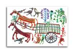 Tamatina Multicolor Bhil Art One Upon A Village Traditional Unframed Art Canvas Painting - 13X9 Inch