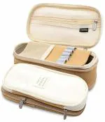 CRAFTERSMATE Best Large Pencil Case, Canvas Bags Pen Pencil Pouch for Girls & Boys, Compass Pencil Box for School - Organize Makeup Cosmetic, Aesthetic Stationary Pouches - Kids Office School Supplies (Brown) Pack of 2